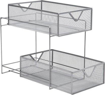 Mind Reader Accessory Organizer, Supply Storage, Makeup, Office, Kitchen, Metal Mesh, 8.25"L x 12.5"W x 12.5"H, Silver