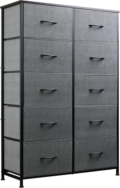WLIVE Fabric Dresser for Bedroom, Tall Dresser with 10 Drawers, Clothes Dresser, Chest of Drawers for Closet, Living Room, Hallway, Dark Gray