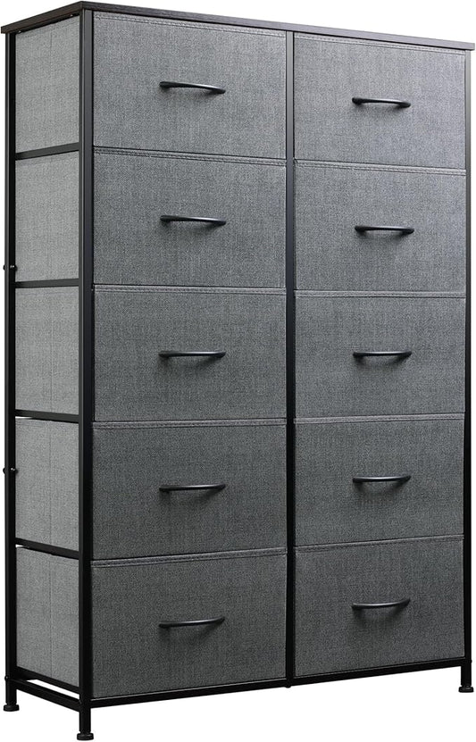 WLIVE Fabric Dresser for Bedroom, Tall Dresser with 10 Drawers, Clothes Dresser, Chest of Drawers for Closet, Living Room, Hallway, Dark Gray