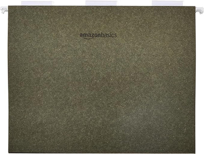 Amazon Basics Hanging File Folders for Documents, Letter Size, 1/5-Cut Adjustable Tabs, Standard Green, 50 Count