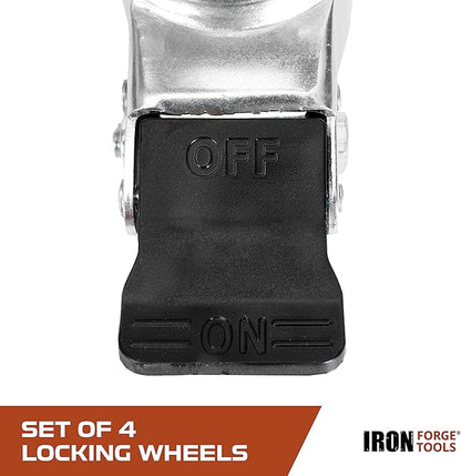 Iron Forge Tools Rolling Storage Rack Caster Wheels Heavy Duty - Set of 4 Locking Castor 3 Inch 530 lb Capacity for Boltless Self Locking Shelving Racks, Nylon and Steel Ball Bearing Wheels