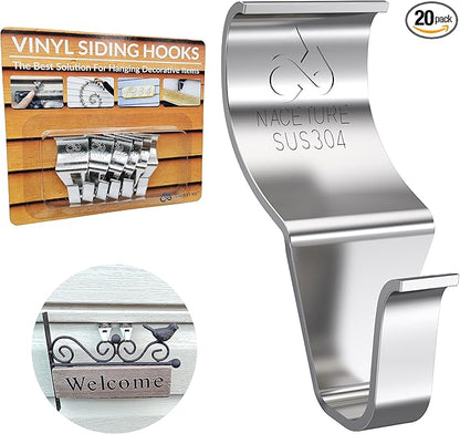 NACETURE Vinyl Siding Hooks Hanger (6 Pack) | No Drill Vinyl Siding Clips for Hanging Outdoor Decor