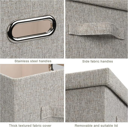 Large 17 36 Quart Collapsible Stackable Storage Bins with Lids, 1 Pack Beige Foldable Fabric Closet Storage Boxes with Lids, 4 Handles Toy Heavyduty Dark Gray Linen Storage Cube Box