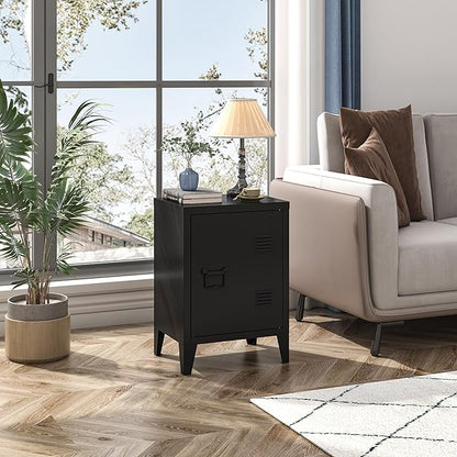 MIOCASA Metal Locker Cabinet Black Small Storage Cabinet with Door, Metal Nightstand Side Table for Bedroom, Office, Kids Room (22.44" H)