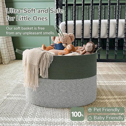 INDRESSME INDRSSME Large Laundry Storage Basket, 21.7 x13. 8 - Decorative Rope Blanket Basket for Organizing Bedroom, Living Room, Nursery, Toy Storage for Colthes Towel, Empty Gift Baskets -Green