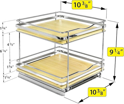 LYNK PROFESSIONAL® Élite™ Pull Out Spice Rack Organizer for Inside Kitchen Cabinets - 10-3/8 inch Wide - Slide Out Drawer – Wood/Chrome Sliding Spice Organization for cabinet - Spice Racks - 2 Tier