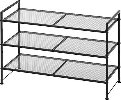 Simple Houseware 3-Tier Stackable Mesh Shoe Rack, Black