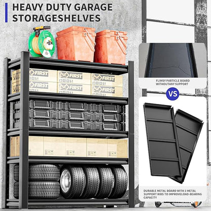 Heavy Duty Garage Shelving,87" Hx48 Wx24 D 5-Tier Storage Shelves,3000 lbs Capacity,Easy Assembly Adjustable Stainless Metal Shelf,Suitable for Garage Basement Office Farmhouse etc