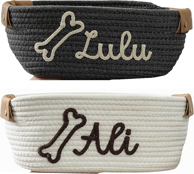 Custom Dog Toy Basket, Personalized Cotton Rope Basket With Pet Name, Puppy Toys Storage Gifts Pet Dog Decor Organizer (Dog Toy Basket)