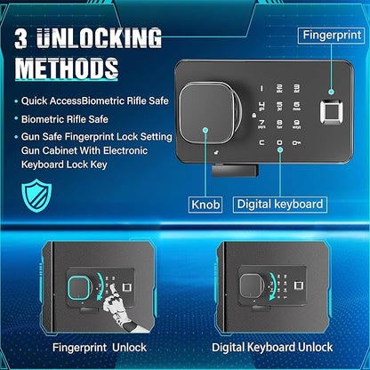 Greenvelly 53" Wall Gun Safe,Gun Safes for Rifles and Pistols with Biometric Fingerprint Lockable Door, 4 Rifle Safe with 3 Removable Shelves for Home Office, Bedroom,Livingroom(Black)