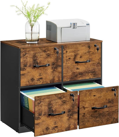 VASAGLE 4 Drawer File Cabinet with Lock, Printer Stand, Office Filing Cabinet Organizer, for A4 and Letter Size Documents, Rustic Brown and Black UOFC062B01
