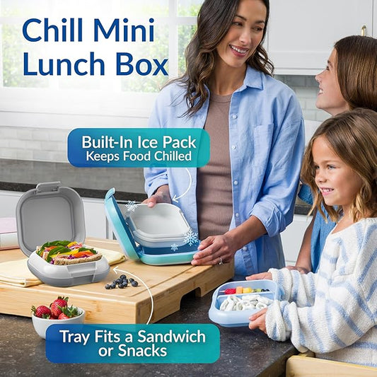 Bentgo Chill Mini Leak-Proof Lunch Box – Built-In Ice Pack Keeps Food Cold, 2.7-Cup Capacity for Snacks or a Sandwich, 3 or 4 Compartments, PFAS & BPA-Free, Ideal for Adults & Kids 3+ (Crisp Grays)
