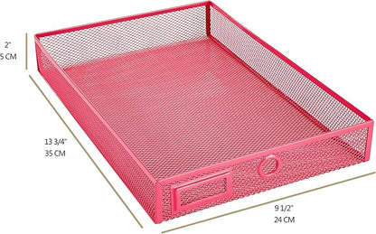 Annova Desk Organizer Wire Mesh 3 Tier Sliding Drawers Paper Sorter/Multifunctional/Premium Solid Construction for Letters, Documents, Mail, Files, Paper, Kids' Art Supplies (Pink)