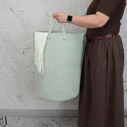 Cotton Rope Laundry Basket Hamper for Clothes Woven Storage Basket for Living Room Bedroom Boho Tall Rope Baskets for Blanket Toys Pillow Towels Baby Nursery Hamper Bin green Large