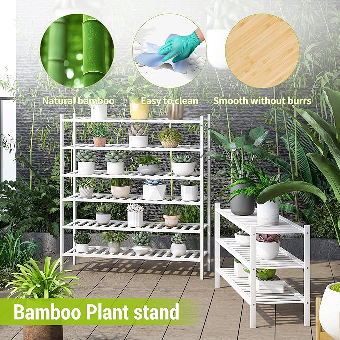 BMOSU 3-Tier Bamboo Extended Shoe Rack Premium Stackable Shoe Shelf Storage Organizer for Hallway Closet Living Room Entryway Organizer(White Bamboo)