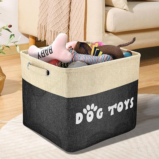 PET ARTIST Large Dog Toy Basket Bin - Rectangular Storage Box Chest Organizer for Dog Toys,Coats,Clothing,Apparel & Accessories & Blanket, Black, 15"x13"x12"