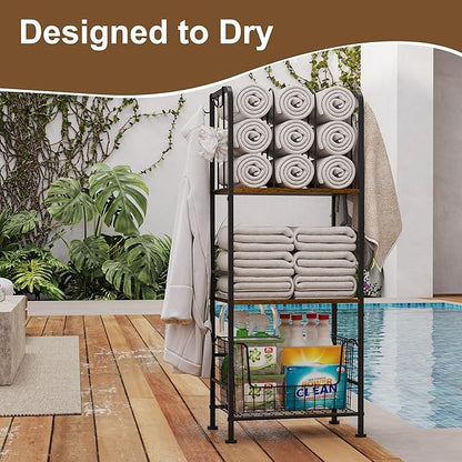 Towel Rack for Bathroom 3-Tier M-Shaped Detachable Dividers, Durable Metal Towel Holder, Pool Items Holder, Space-Saving Storage Organizer, Modern Bath Towel Shelf Free Standing Patent Pending