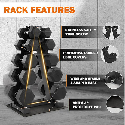 Fitvids Rubber Coated Hex Dumbbell Set with Storage Rack, 100/150/200/550 LB Hand Weight Set with Anti-Slip Grip for Home Gym