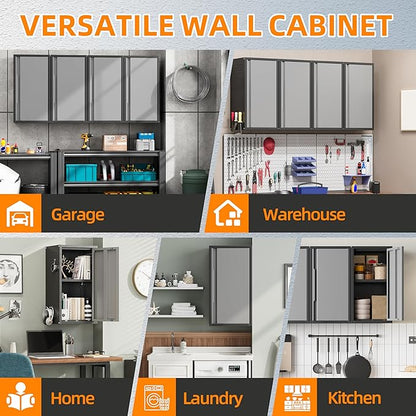 Metal Garage Wall Cabinet with 1 Door, 13.78'' Wide Wall Mounted Tool Cabinets for Garage, Basement, Warehouse, Kitchen, Bathroom, Home Office, Black, Assembly Required