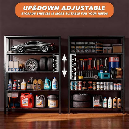 Garage Shelving Unit, Heavy Duty Metal Adjustable Storage, Steel Shelves, Industrial Shelves for Heavy Tools and Equipment, Ideal for Garage, Basement, Black (5-Tier, 72" H x 47.2" W x 23.6" D)