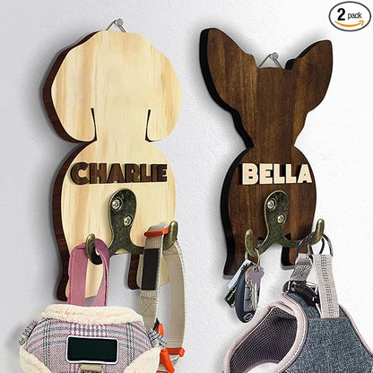 Personalized Dog Leash Holder, Custom Wooden Dog Wall Hook with Name, Wall Mounted Pet Harness Holder, Entryway Organizer for Leashes, Keys and Collars, Gift for Pet Lovers, Home Décor