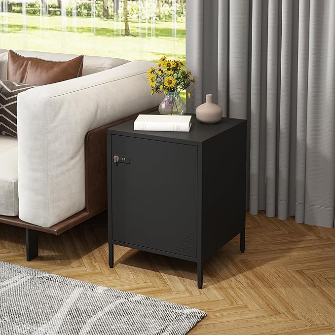 Metal Lokcer Cabinet (Black, 15.75" D x 15.75" W x 21.26" H)