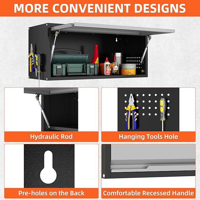Metal Garage Wall Cabinet, Floating Garage Tool Cabinets with Up-Flip Door,13.8''H Hanging Wall Mounted Storage Cabinet for Garage, Warehouse, Kitchen, Bathroom, Workshop, RV, Gray