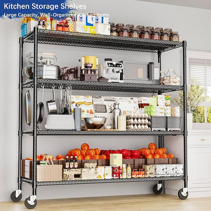 Heavy Duty Shelving, 76.2" H Garage Shelving Unit with Wheels, 4-Tier Garage Storage Shelves Metal Shelves Rack, Adjustable Industrial Shelving for Warehouse Storage, 60" W x 24" D x 76.2" H, Black