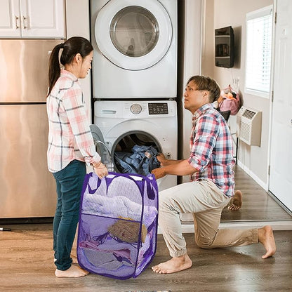 Collapsible Pop Up Laundry Hamper, Extra Large Mesh Foldable Laundry Basket, 28" x 16" x 16"(Purple)