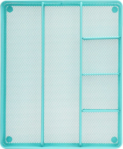 Annova Desk Top Organizer Tray for Office Organization - Metal Mesh - Storage Tray with Dividers for Pens, Desktop Accessories, Bathroom, Kitchen, Makeup and Office Supplies (Large, Turquoise)