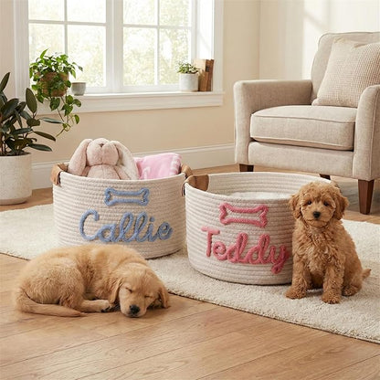 Custom Dog Toy Basket, Personalized Cotton Rope Basket With Pet Name, Puppy Toys Storage Gifts Pet Dog Decor Organizer (Dog Toy Basket)