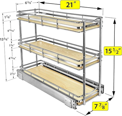 LYNK PROFESSIONAL® Élite™ Pull Out Spice Rack Organizer for Inside Kitchen Cabinets - 6" x 21" - Slide Out Drawer – Wood/Chrome Sliding Spice Organization for cabinet - Spice Racks - 6 Tier