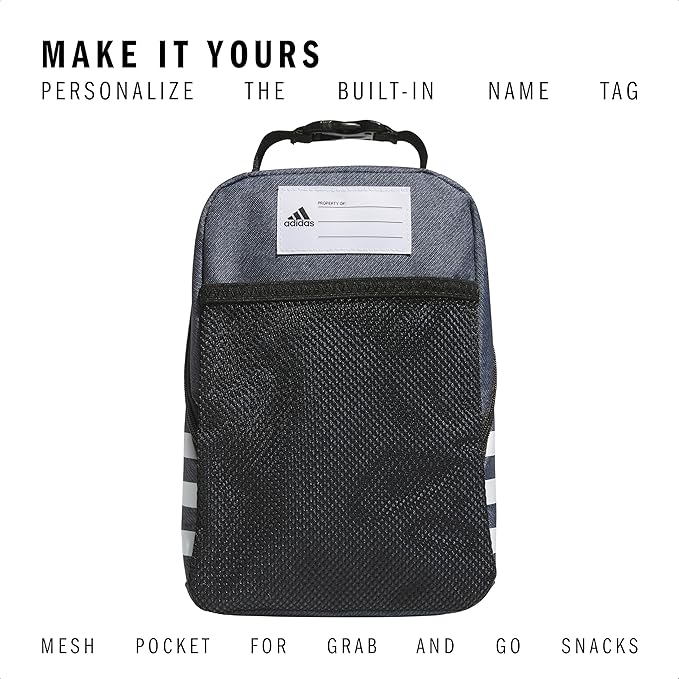adidas Santiago Lunch Bag Cooler for Women and Men, Insulated Food Container Box with Mesh Pocket, Twill Onix Grey/Black/3.0, One Size