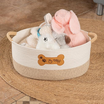 Dog Toy Basket - Cotton Rope Dog Toy Bin With Handle - Cute Woven Pet Toy Box - Perfect Toy Basket For Pets - Storage Baskets For Organizing - Toy Box For Dogs