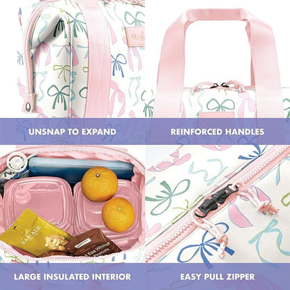 Fit & Fresh Neoprene Lunch Bag For Women, Insulated Womens Lunch Bag For Work, Tear & Stain Resistant Large Lunch Box For Women With Containers and Ice, Machine Washable Remi Bag, Dainty Bows