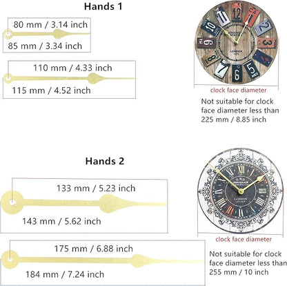 TIKROUND Youngtown 12888 High Torque Long Shaft Clock Movement Mechanism with 4 Sets Hands Total Shaft Length 1-3/32 inch Gold Hands.