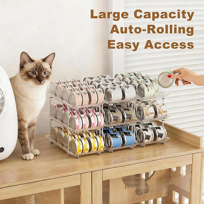 Can Organizer for Pantry, Modular 2 Tier Adjustable Cat Food Can Organizer Large Soup Can Storage Beverage Cans Clear Canned Goods Holder for Pantry and Fridge