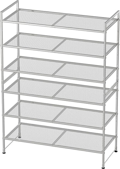 Simple Houseware 3-Tier Stackable Mesh Shoe Rack, Silver