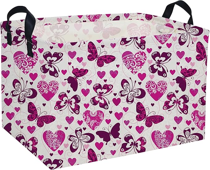 Rectangular Valentine's Day Baskets,Heart Basket,Butterfly Girls Basket Kids Storage Bin Love Room Decor for Home.(Butterfly Love)