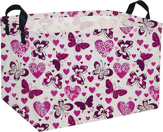 Rectangular Valentine's Day Baskets,Heart Basket,Butterfly Girls Basket Kids Storage Bin Love Room Decor for Home.(Butterfly Love)