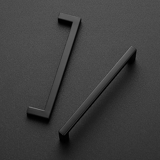 Ravinte 5 Pack 5 Inch Hole Center Solid Slim Square Pulls Matte Black Kitchen Cabinet Handles Square Bar Drawer Handles Flat Black Drawer Pulls for Cupboard Dresser and Cabinets