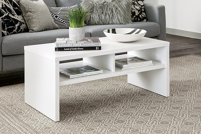 ClosetMaid 1654 Rectangular Coffee Table with Storage Shelves, White