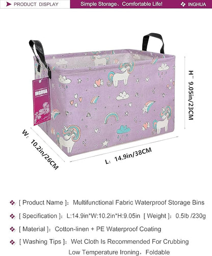 Rectangular Storage Basket Fabric Organizer Bin for Toys,Books,Clothes,Gifts,Pets-Perfect for Home,Office,Nursery,Dorm,Shelf(Rec-Unicorn)