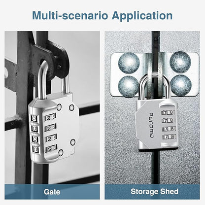 Puroma 1 Pack Combination Lock for Locker 4 Digit Outdoor Waterproof Padlock for School, Gym, Sports, Fence, Toolbox, Gate, Case, Outdoor, Hasp Storage, Cabinets (Silver)
