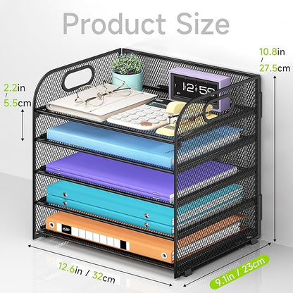 2 Pack 5 Tier Paper Organizer, Letter Tray with Handle, Mesh Desk Organizer, Metal File Organizer, Office Desk Accessories for Home, Office, Classroom, School -Black