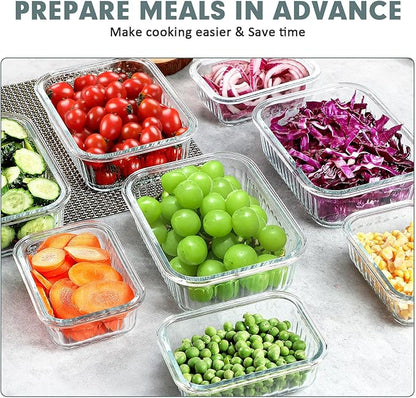 KOMUEE 10 Packs Glass Meal Prep Containers with Lids, Glass Food Storage Containers Set, Airtight Lunch Containers, Microwave, Oven, Freezer and Dishwasher Safe, Green