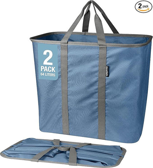 CleverMade Collapsible Laundry Caddy – Foldable Laundry Hamper & Tote, XXL 64L Pop-Up Laundry Basket with Handles, Space-Saving Laundry Organizer for Home, Dorm, Closet & Travel, 2 Pack - Denim Gray