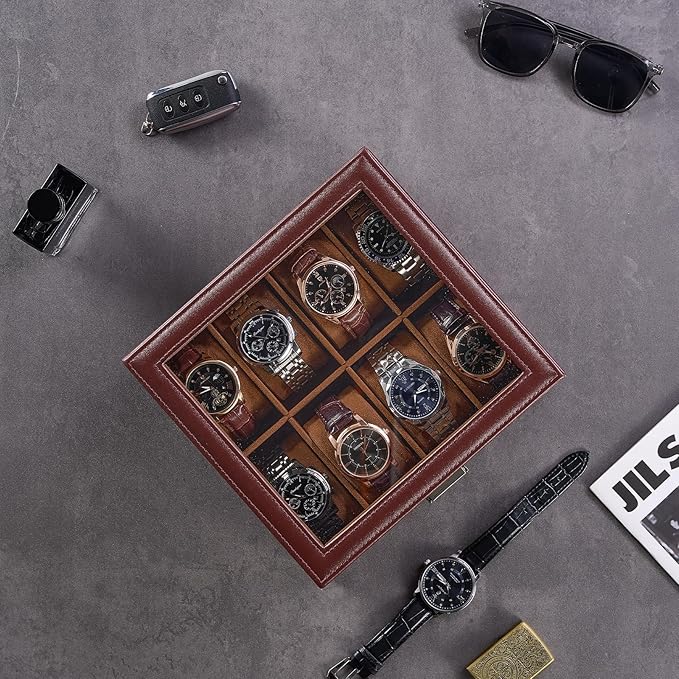 ProCase Watch Box, 8 Slot Watches Display Case with Drawer, Mens Watch Case with Glass Lid, 2-Layer Mens Jewelry Organizer Storage Holder, Birthday Valentine Gifts for Men -8 Slot, Espresso