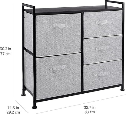 Amazon Basics Closet Organizer with 5-Fabric Storage Drawers for Bedroom, Living Room, Black