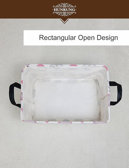 HUNRUNG Rectangle Storage Basket Cute Canvas Organizer Bin for Pet/Children Toys, Books, Clothes Perfect for Rooms/Playroom(Rec-Love Owl)